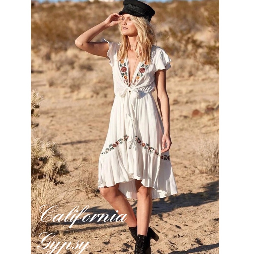 Western Boho Gypsy Embroidered Midi Dress - Picture 7 of 8